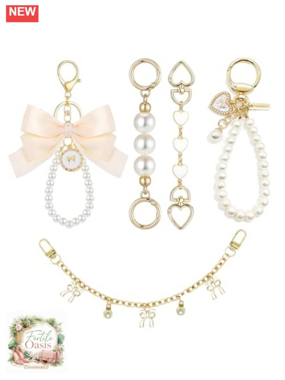 5Pc Purse Extender Chain Set Bag Charms for Handbags Keychains